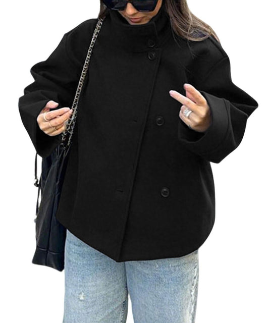 CHARTOU Women Crop Pea Coat Wool Blend Winter Loose Casual Short Jacket Outwear