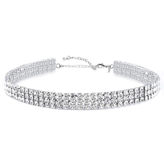 Zealmer 3 Row Rhinestone Choker Necklace for Women 18K Gold Plated