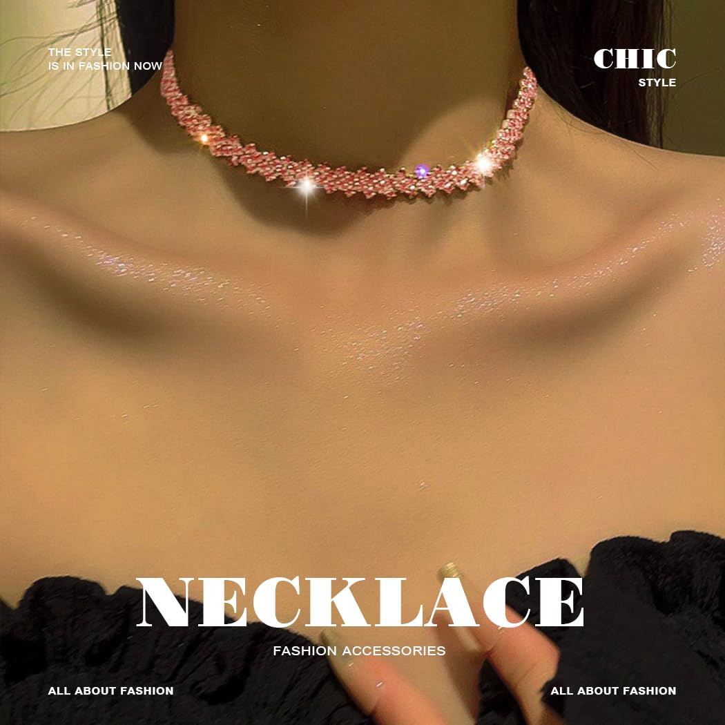 JEAIRTS Rhinestone Choker Necklace Gold Diamond Neck Chain Costume Jewelry