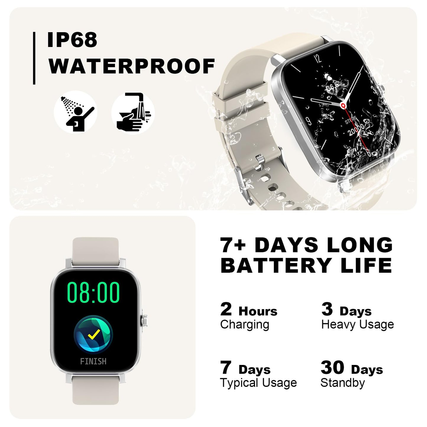 Smart Watch for Men Women SmartWatch 1.83" for iPhone Samsung Android Phone Compatible, Fitness Tracker Watch with Pedometer, Heart Rate/Sleep Monitor, Blood Oxygen, IP68 Waterproof
