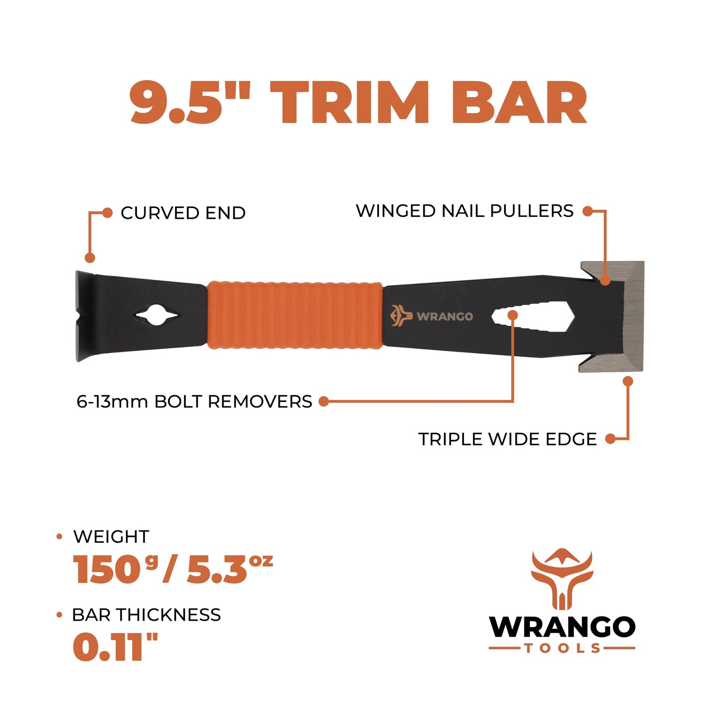 9.5" Trim Pry Bar-Patented Flat Bar Nail Puller-Wide Wing Ends