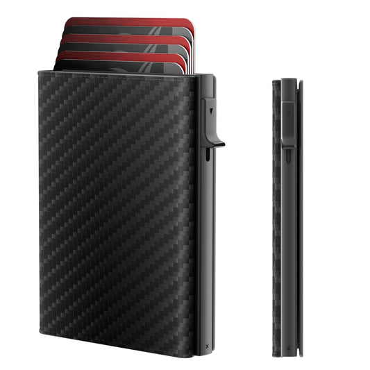 Mens Wallet Card Holder - Smart Wallet for Men, Pop Up Card Case, Top Grain Leather, RFID Blocking, Slim, Minimalist, Ultra Thin, Front Pocket, 9-14 Card Capacity | ID Window | Cash Slot (Black)