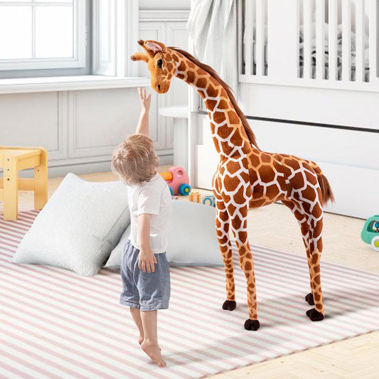 47” Large Giraffe Stuffed Animal Set, Giant Giraffe Plush Toys with Birds, Leaves, Basket, Tall Giraffe Toy Standing Lifelike, Gift for Kids Nursery Baby Shower Party