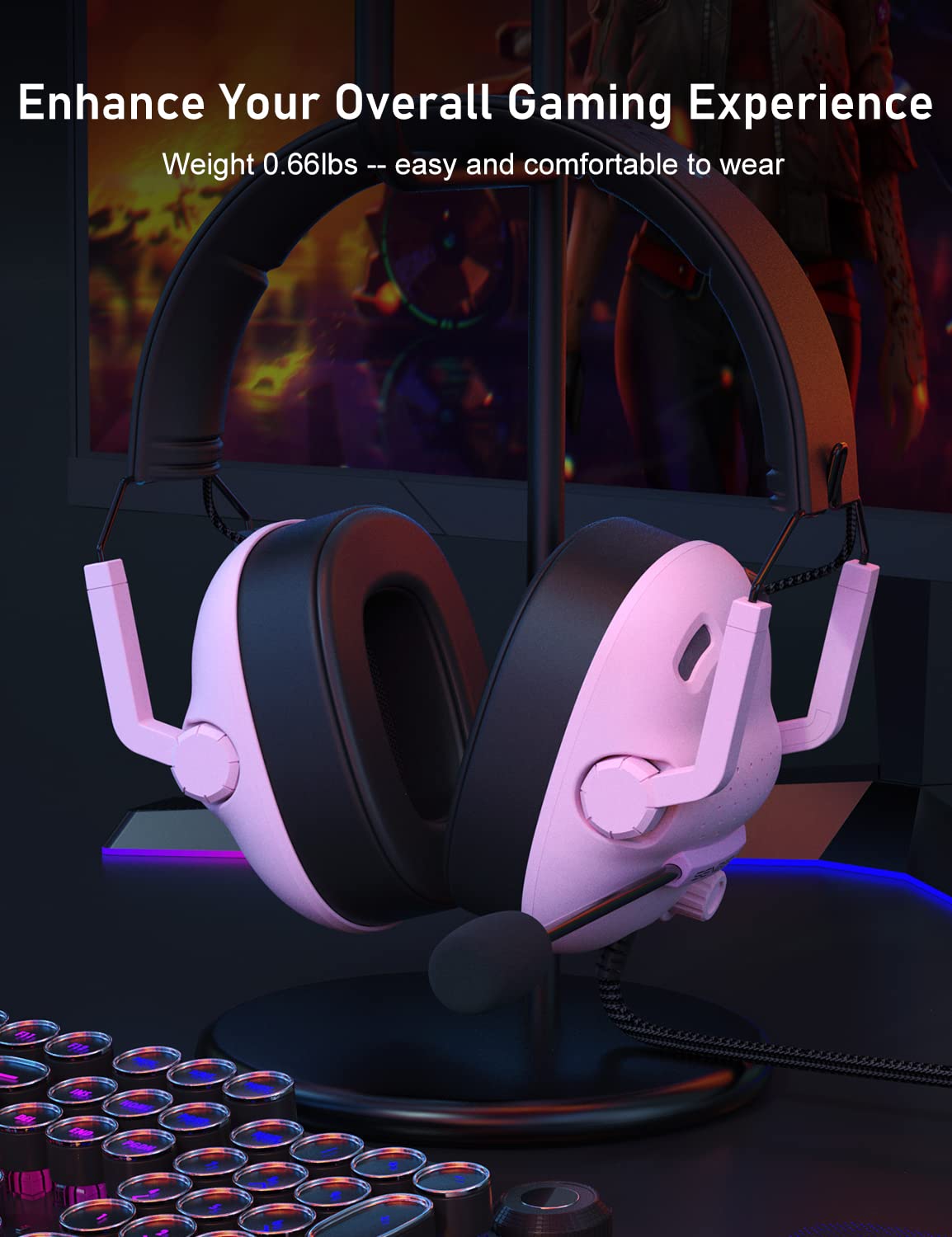SENZER SG500 Surround Sound Pro Gaming Headset with Noise Cancelling Microphone - Soft Memory Foam Padding - Portable Foldable Headphones for PC, PS4, PS5, Xbox One, Switch - Black