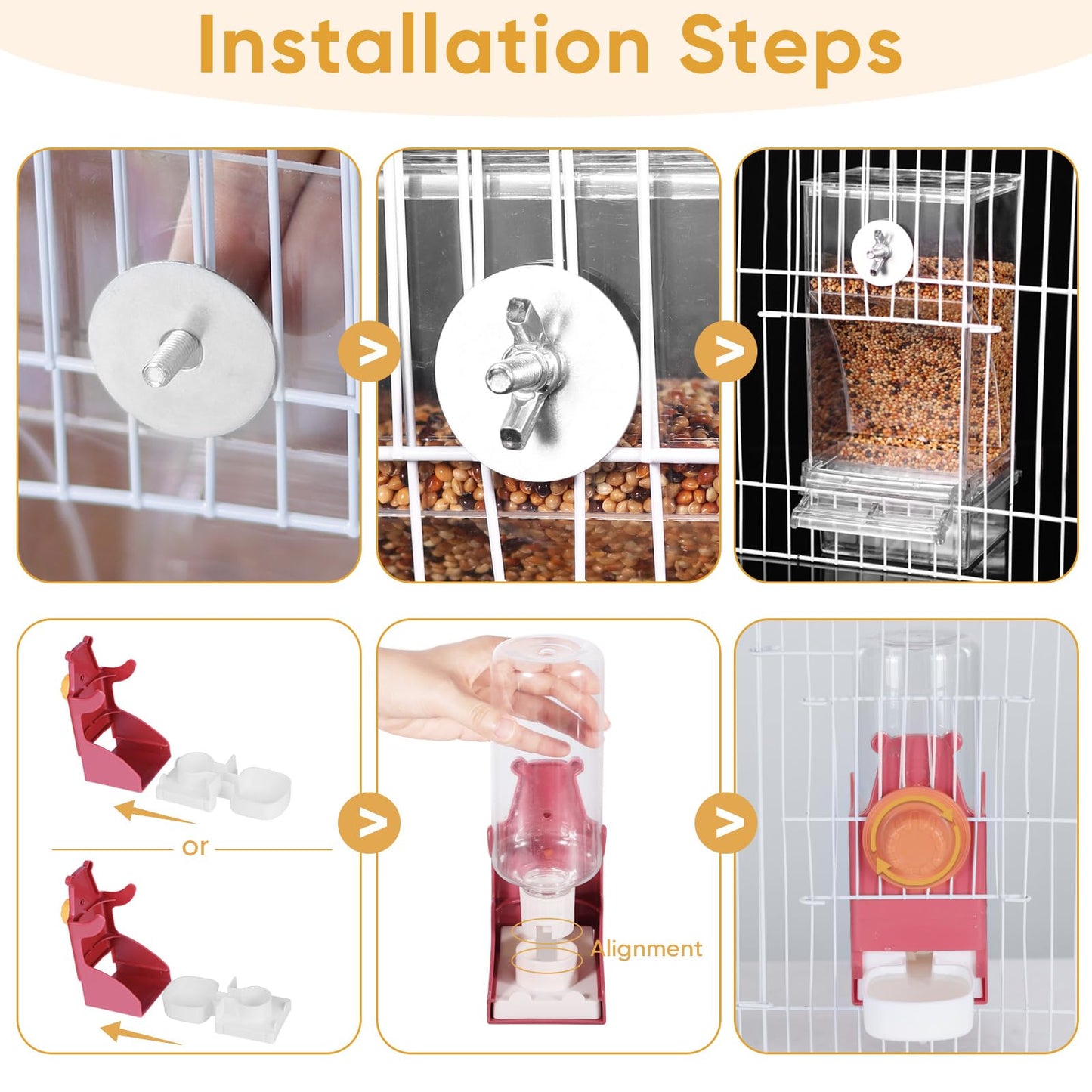 Kenond No Mess Bird Feeder Water Dispenser Set, Automatic Parrot Feeder Cage Accessories, Clear Parakeet Seed Container Food Drinker for Cage, Cockatiel Finch Lovebirds Budgies Canary (Blue)
