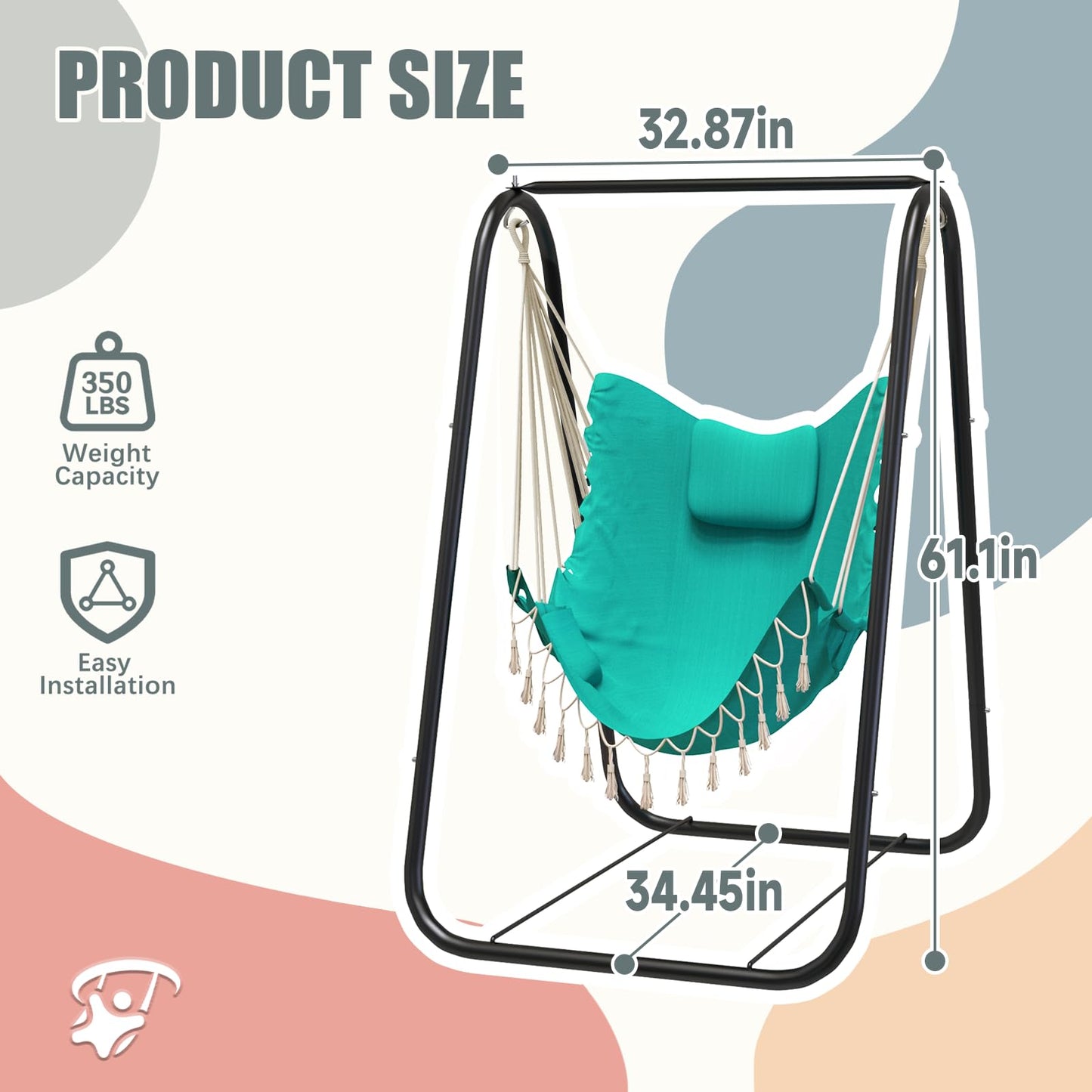 G TALECO GEAR Hammock Chair with Stand,Heavy-Duty and Rustproof Hanging Chair with Stand,Hammock Swing Chair Stand,for Indoor Outdoor Patio Yard Garden Porch (Grey)