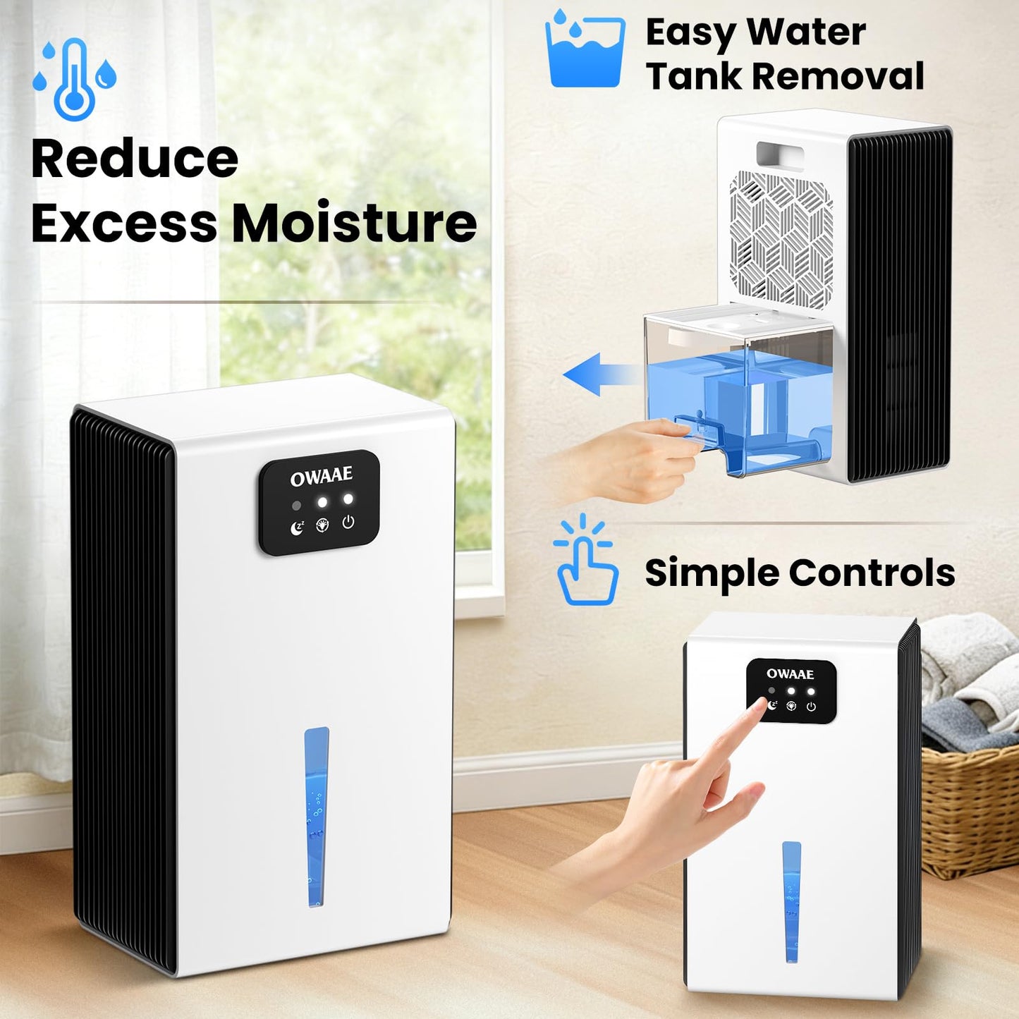 Dehumidifier, 1000 sq.ft Quiet Dehumidifiers for Home Bedroom Basement Bathroom with 95oz Water Tank, Sleep Mode Auto Shut-Off 7 Colors LED Light, Black