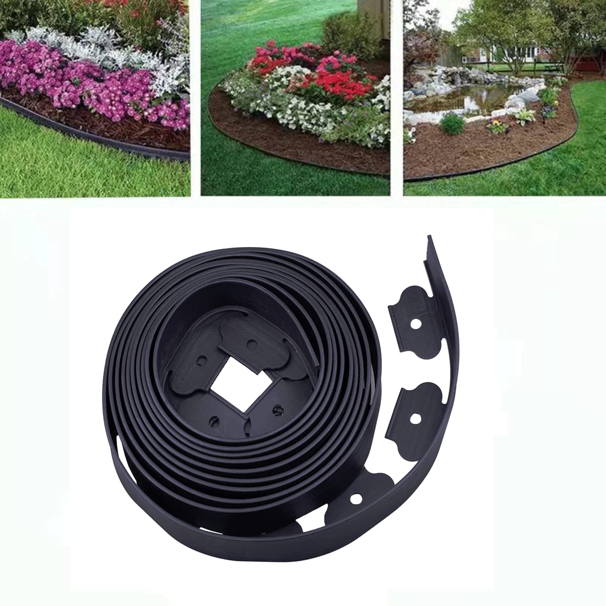 Garden Edging,40ft Landscape Edging with 40 Spikes for Lawn 2 Inch Tall(Black, 40FT)