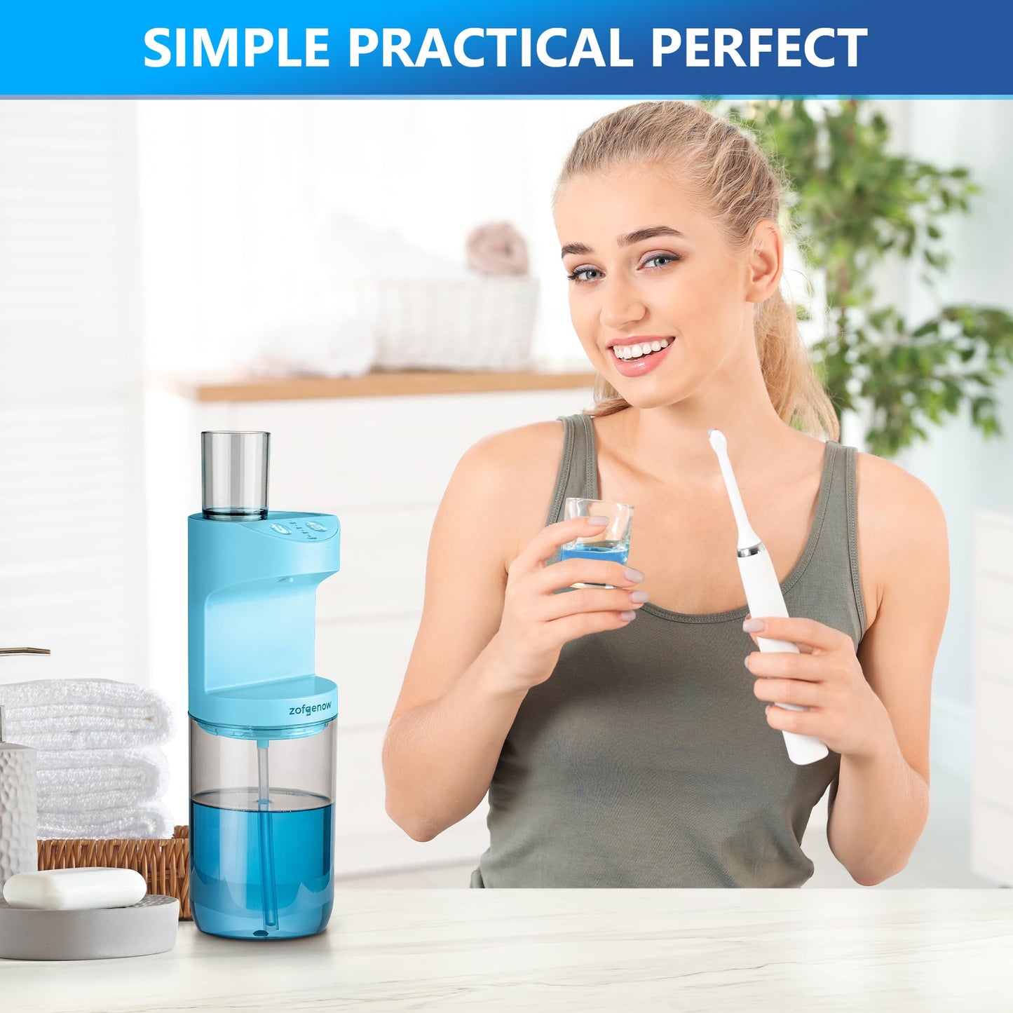 ZOFGENOW Automatic Mouthwash Dispenser for Bathroom,Bathroom Accessories 19.4 Fl Oz Dispensers with Magnetic Cups,Wall Mounted Dispenser,Suitable for All Age Groups,White