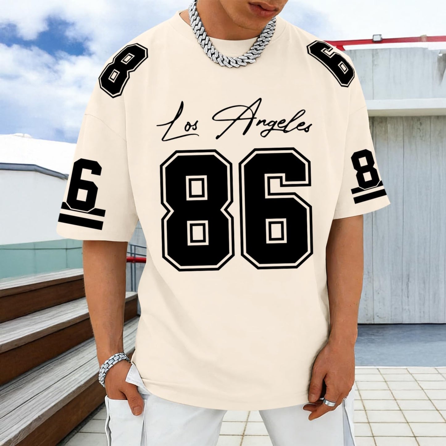 Graphic Tees Men Oversized Streetwear Tshirts for Men Number Los Angeles Print Jerseys Shirt Casual Tee Top