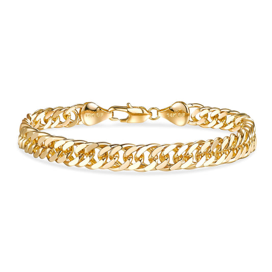 HIKARITO 8mm Tight Cuban Link Bracelet for Men & Women, 14K Gold Miami Cuban Bracelet with Dense Compact Links, Diamond-Cut Curb Chain Bracelet Secure Buckle Non Tarnish Hypoallergenic Jewelry Gift Size( 7.5/8/8.5 Inch)