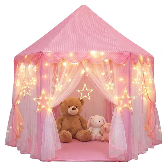 Orian Princess Tent for Kids, Toddler & Kids Pink Play Tent Indoor & Outdoor Princess Castle Fort for Girls and Toddlers Ages 2-7, 55”x53”, LED Star Lights, Children’s Toys and Gifts for Girls