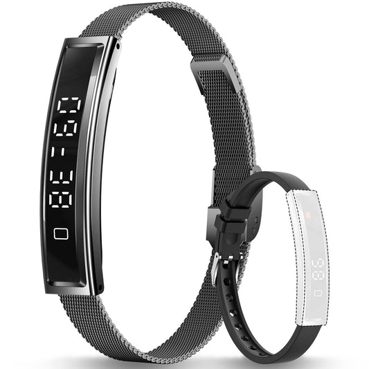 Smart Bracelet Fitness Health Tracker for Men Women with 2 Bands | 24/7 Heart Rate/Pressure Detection/Sleep Monitor, 5ATM Waterproof, Multiple Sport Modes, Android iOS Compatible