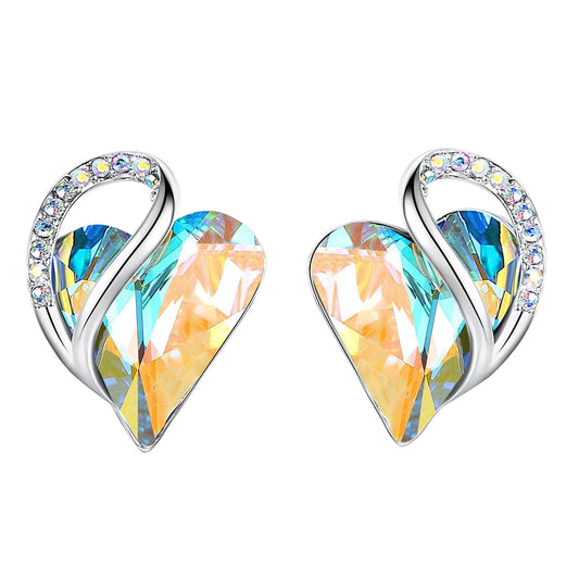 Leafael Infinity Love Heart Stud Earrings for Women, Birthstone and Healing Stone, Gifts for Mom, Wife, and Her, Silver Plated