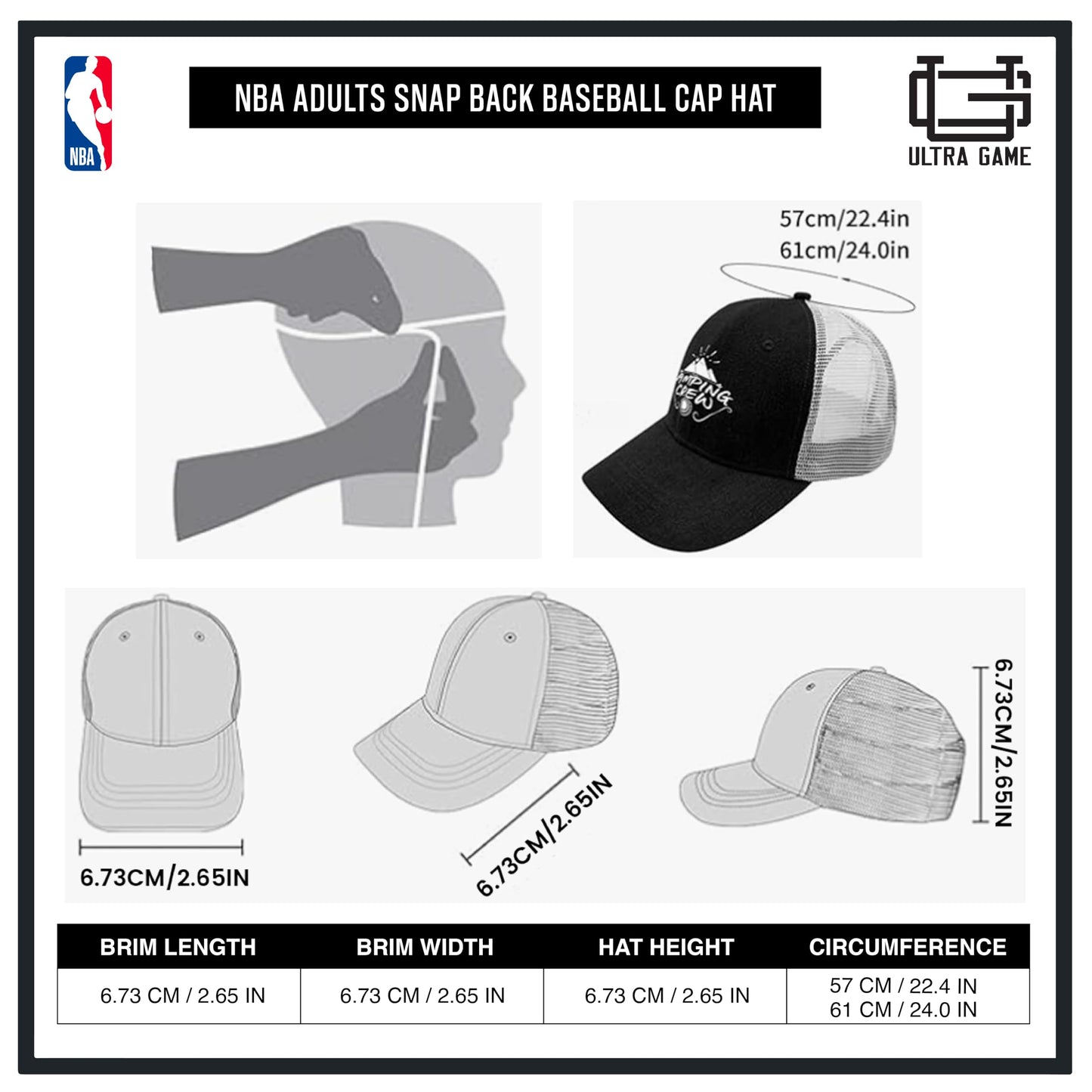 Ultra Game Men’s NBA Official Twill Snap Back Ultimate Baseball Cap Hat