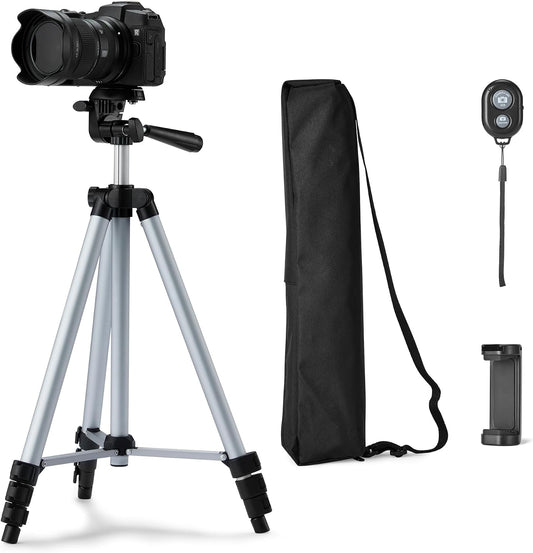 Amazon Basics 50-inch Lightweight Portable Camera Tripod Stand with Quick-Release Plate, Adjustable Height, Aluminum, for Travel Photography, Champagne