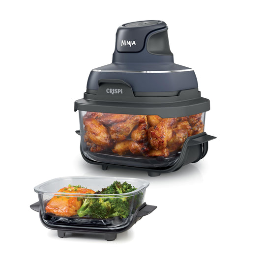 Ninja Crispi 4 in 1 Glass Air Fryer, 450°F, Non Toxic, 4QT and 6 Cup Containers with Lids, Dishwasher Safe, Cyberspace Gray, 1 Count, FN101GY