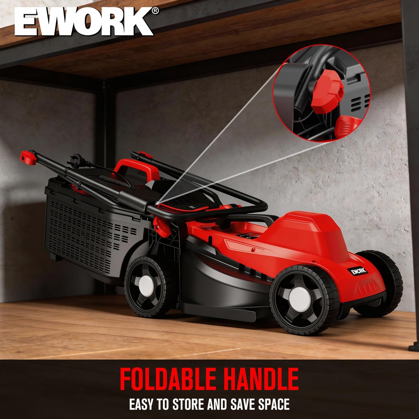 EWORK Corded Electric Lawn Mower 14-Inch, 11Amp Electric Push Mower with 30L Grass Catchers, 4-Height Adjustment, Lightweight Lawnmower for Garden, Yard