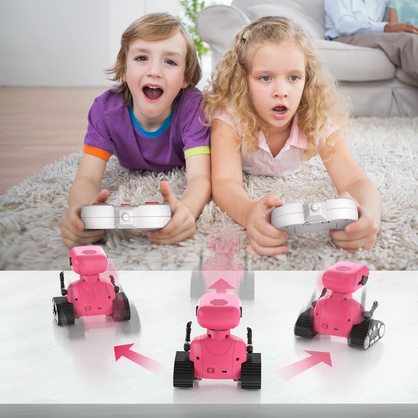 ALLCELE Girls Robot Toy, Rechargeable RC Robot for Kids, Remote Control Toy with Music and LED Eyes, Gift for Children Age 3 Years and Up - Pink