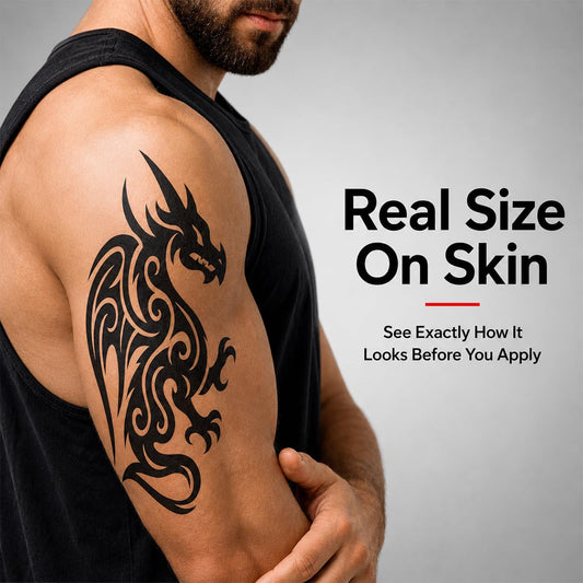 Large Tribal Temporary Tattoos for Men & Women – 10 Sheets 7.4"x4.7" Black Totem Fake Tattoos, Waterproof Removable Body Art Stickers for Chest, Arms, Shoulders, Legs