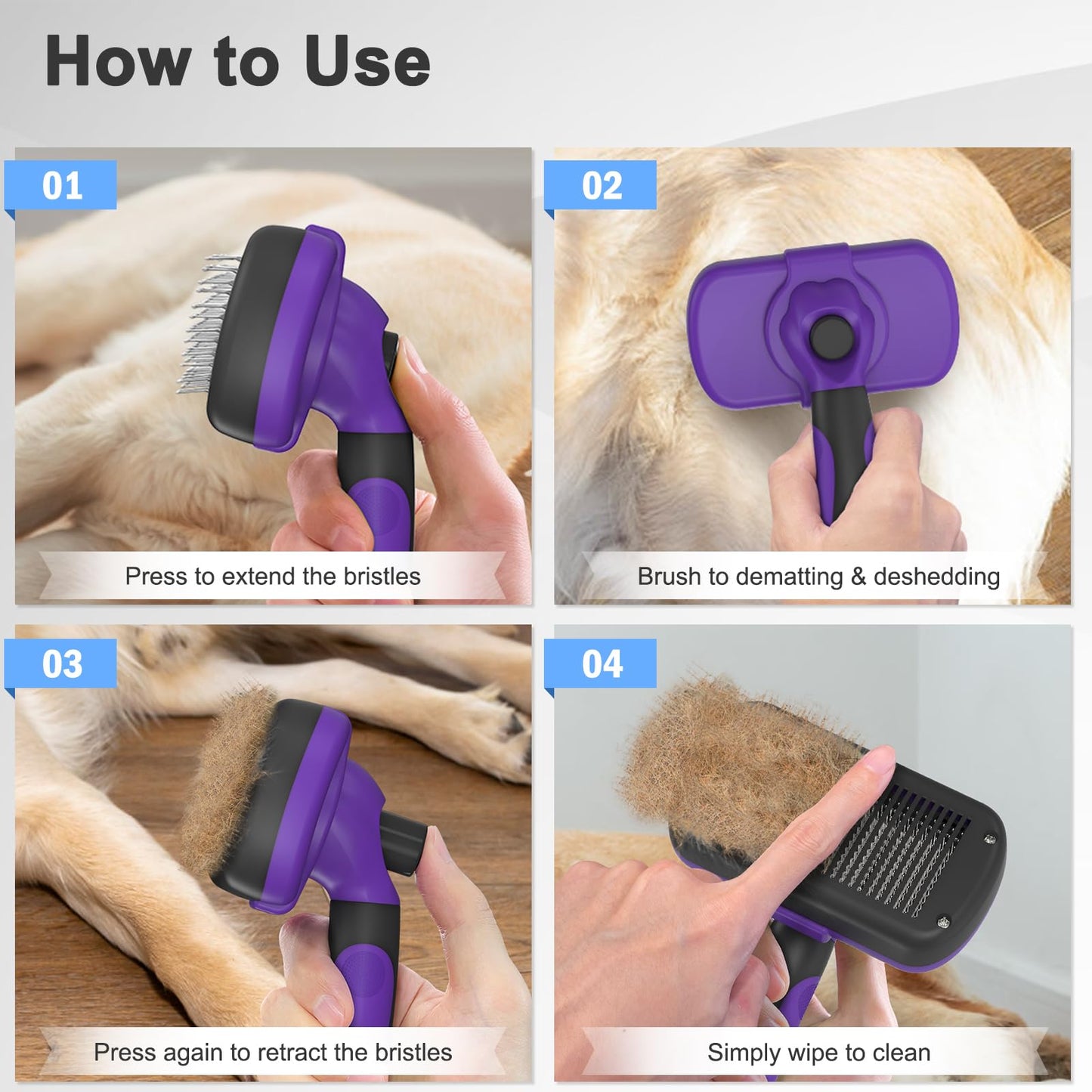 Dipoo Self Cleaning Shedding Brush - Skin Friendly Grooming Tool for Dogs, Cats, and Puppies, Deshedding and Hair Removal for Long and Short Haired Pets, Black