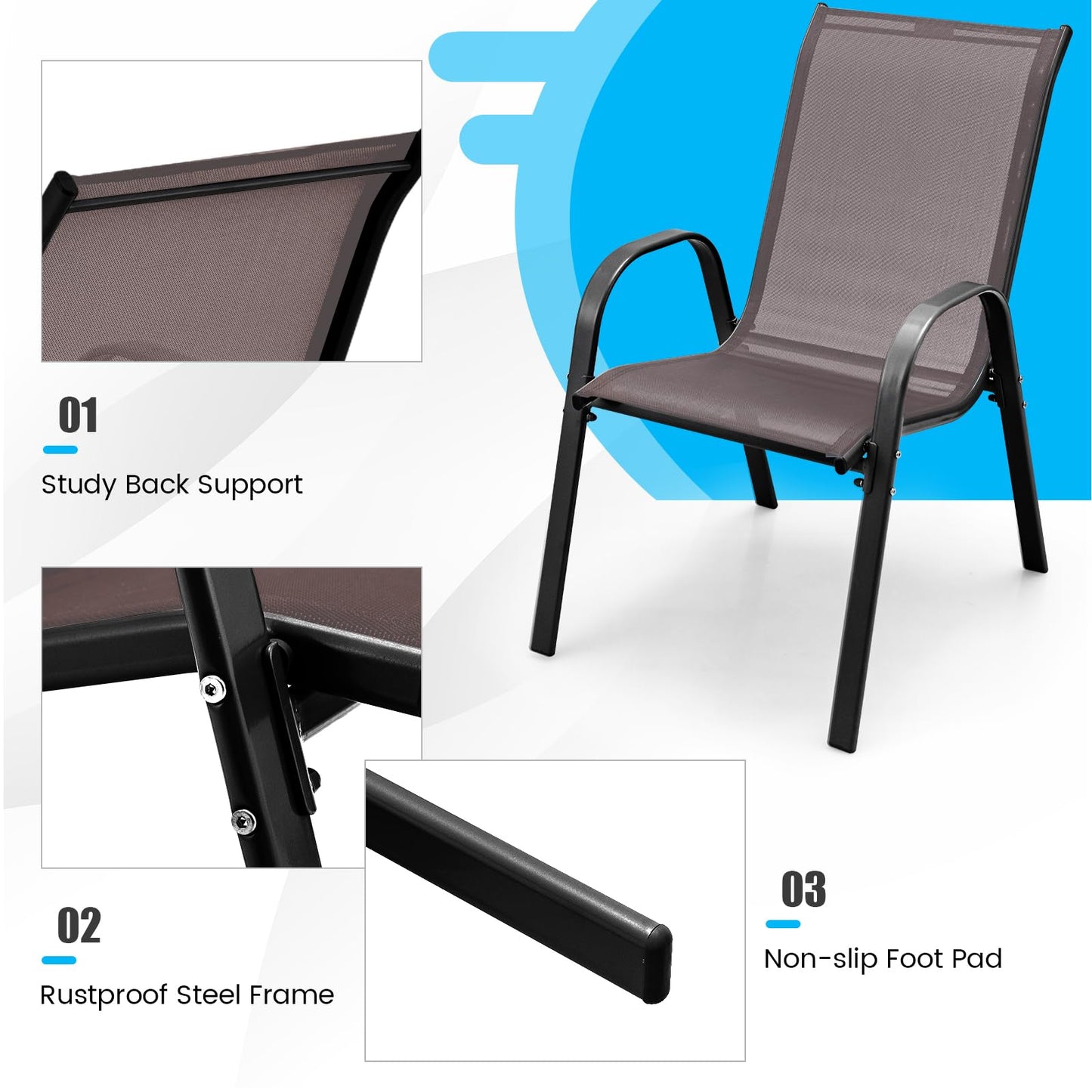 Tangkula Patio Dining Chairs Set of 4, Outdoor Stackable All Weather Heavy Duty Dining Chairs Set with Armrests, Support 330 LBS, for Poolside, Backyard, Garden, Deck, Front Porch (Brown)