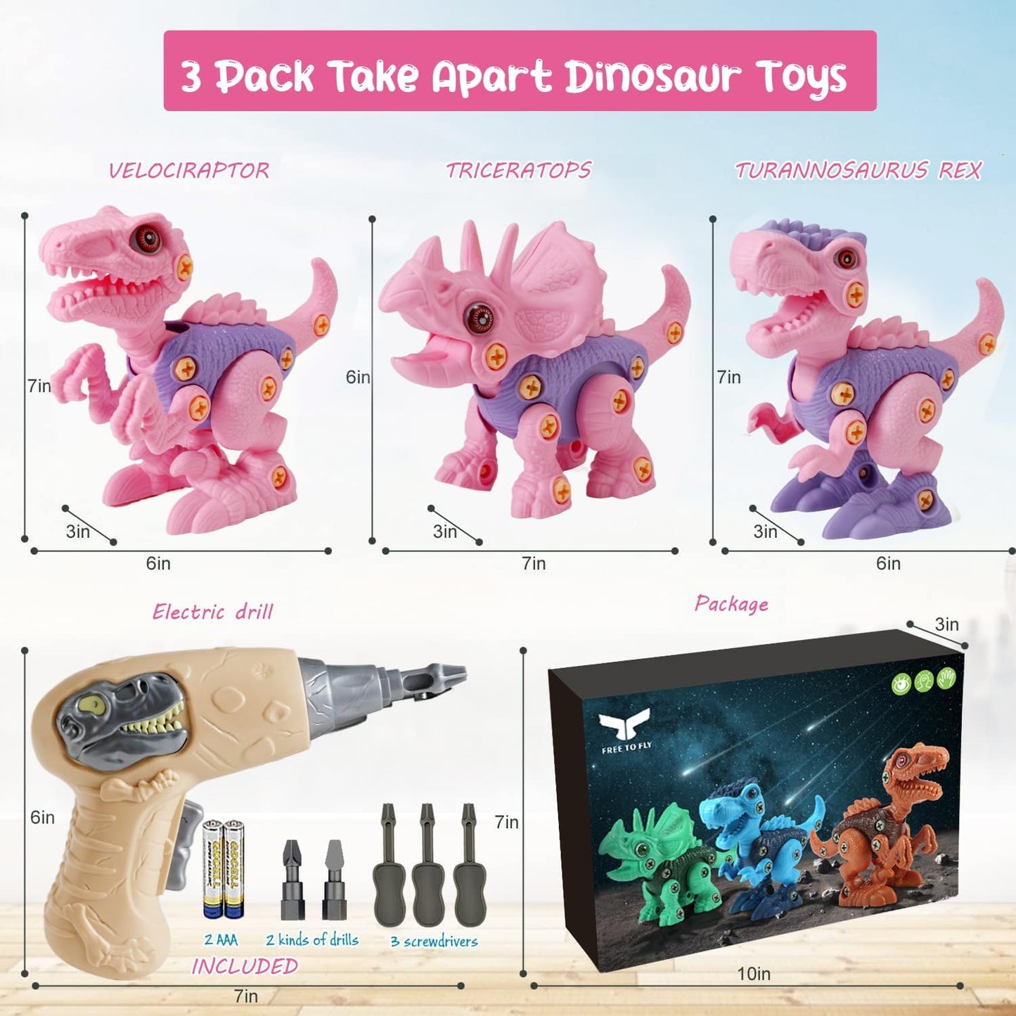 Dinosaur STEM Toys for Kids 3-5, Take Apart Dinosaur Toys with Electric Drill, Educational Building Toy & Construction Set, DIY Christmas Birthday Gifts for 3 4 5 6 7 8 Years Old Boys and Girls