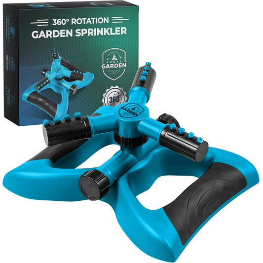 Joeys Sprinkler for Yard, Rotating Garden Sprinkler with 3 Adjustable Arms, Weighted Base, Expandable Connection, Lawn and Yard Sprinklers (Green)