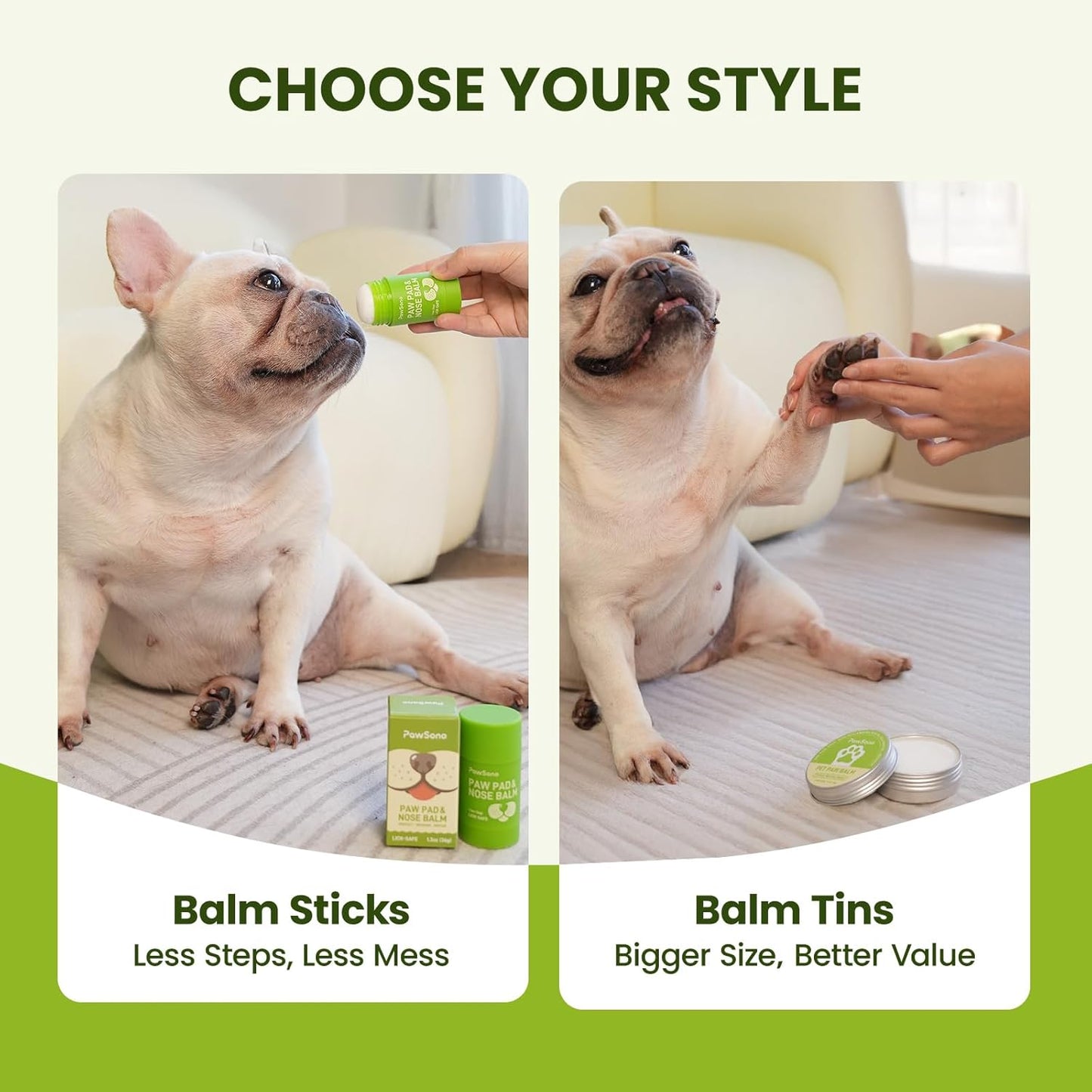 PawSono Lick-Safe Dog Paw & Nose Balm with Coconut Oil | All-Natural Dog Paw Protector Against Hot Pavement & Sand, Great for Dogs who Hate Dog Booties or Shoes (2.1 oz / 60 g)