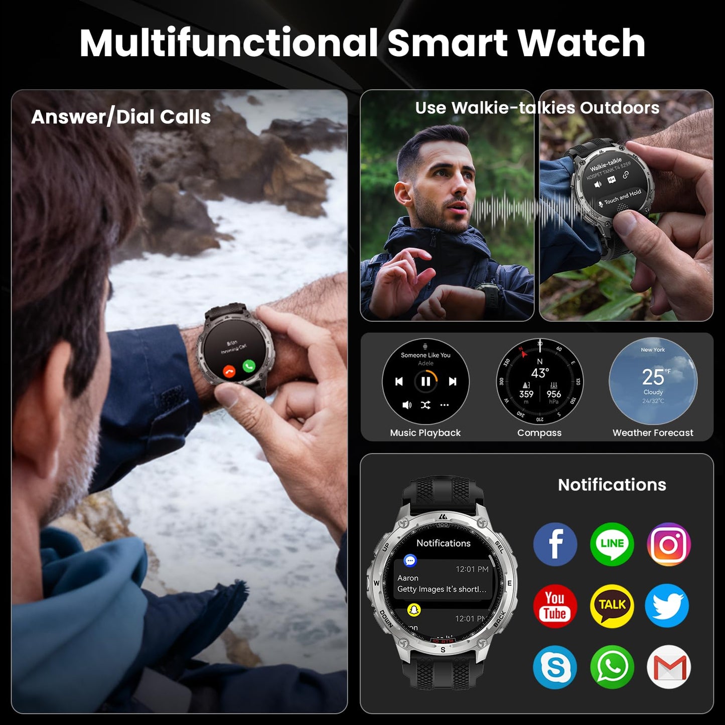 KOSPET Tank T4 Rugged Smart Watch for Men, GPS & Offline Maps, Full Stainless Steel, 10ATM Waterproof 45m Freediving, 180+ Sports Modes, 15-Day Battery, Bluetooth Calls, Heart Rate & Sleep Monitor