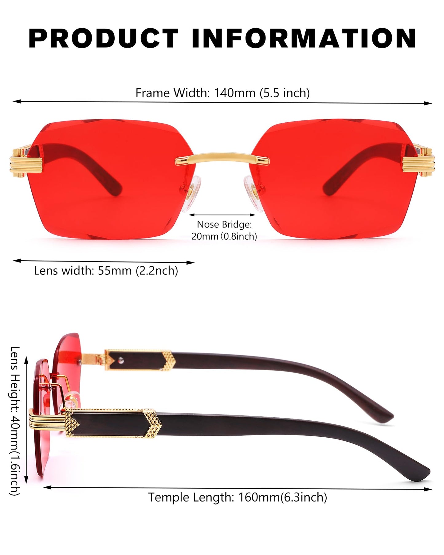 Pro Acme Rimless Rectangle Sunglasses for Men Women Hexagon Shade Eyewear Frameless y2k Glasses