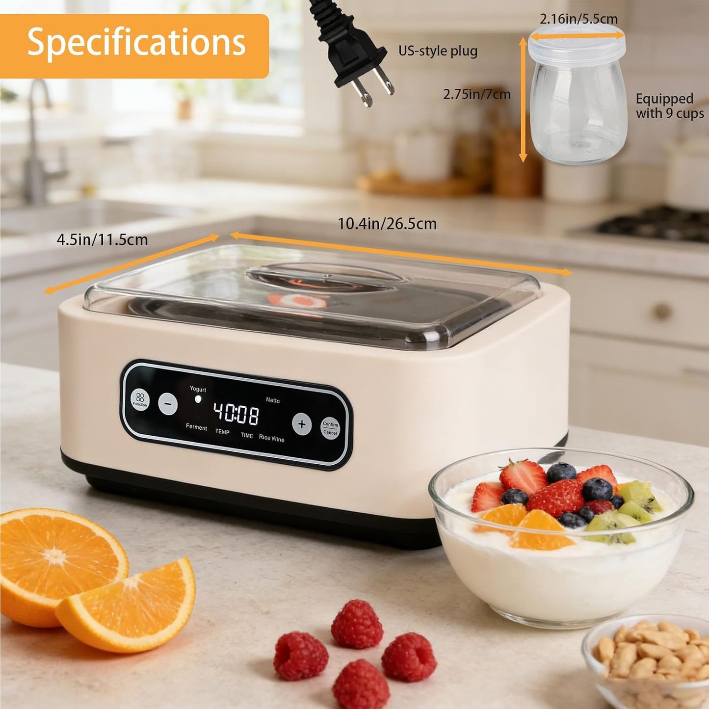 Yogurt Maker,with Timer and Temperature Control, Auto-Shutoff Feature, 1.6-Liter Stainless Steel Inner Pot + 9 Dishwasher-Safe Jars—Easily Make Fresh Probiotic Yogurt and Enjoy Natural Health
