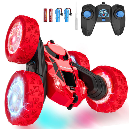 Hamdol Remote Control Car for Kids, 360° Rotating Double-Sided RC Car with LED Headlights, 4WD 2.4GHz Electric Rechargeable Toy Vehicle for Boys and Girls, Perfect Birthday