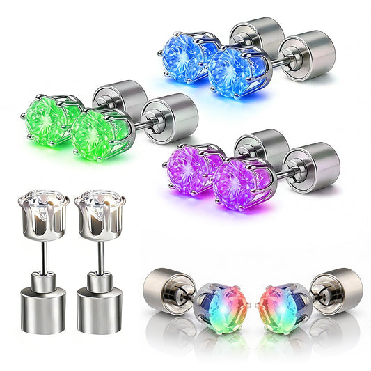 LED Light Up Earrings, LED Studs Earrings Party Flashing Blinking Stainless Steel Earring - 5 Pairs Color Changing Glow Stud Earrings Halloween Christmas Gifts for Women Men Girlfriend Boyfriend