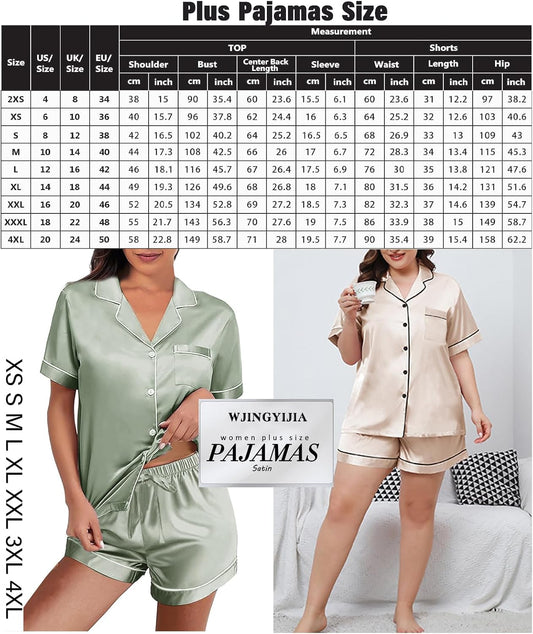 WJing Yi Jia 4Pcs Womens Satin Silky Pajama Sets Short Sleeve Shirt XS-4XL Floral Pajamas Set Soft PJ Loungewear Sleepwear
