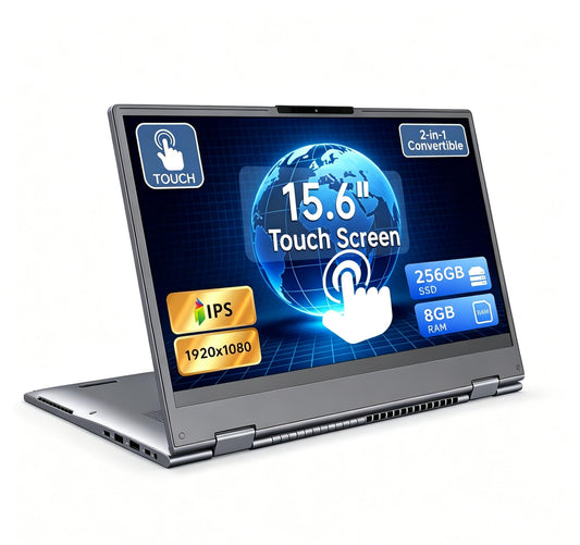 15.6" Yoga 2-in-1 Touchscreen Laptop Computer, AMD A9 Processor up to 3.2GHz, 8GB RAM 256GB SSD, Convertible Notebook with IPS FHD Display, USB-C, WiFi, Win11 Laptop for Work, Study & Home