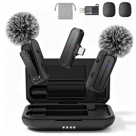 MAYBESTA Wireless Mini Microphone for iPhone, Android Phone - 2 Pack Lavalier Lapel Mic for Audio Video Recording - Clip on Content Creator Microphones for YouTube Tiktok Podcast Vlogging