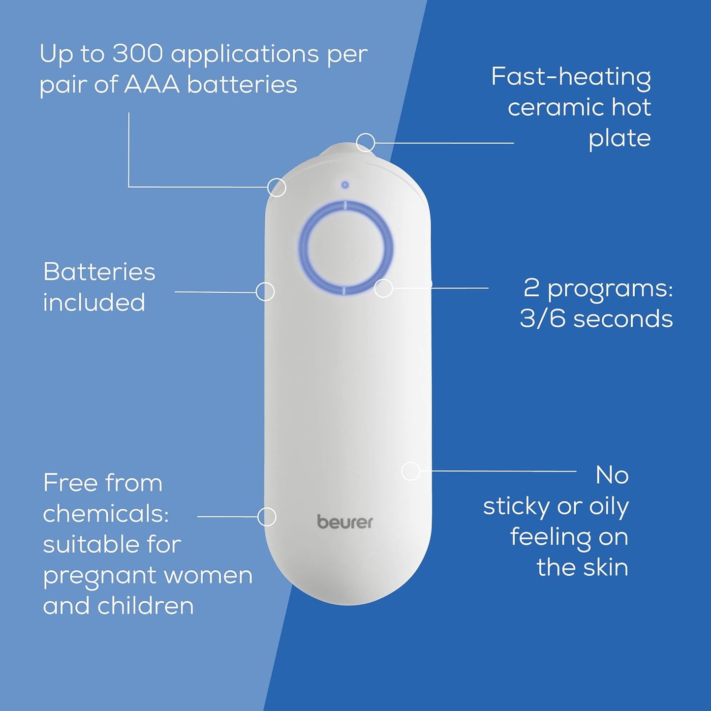 Beurer BR60 Insect Sting and Bite Relief, Bug Bite Healer for Chemical-Free Treatment of Insect Bites and Stings, Non-Toxic Natural Relief from Itching and Swelling, for Mosquito Bites