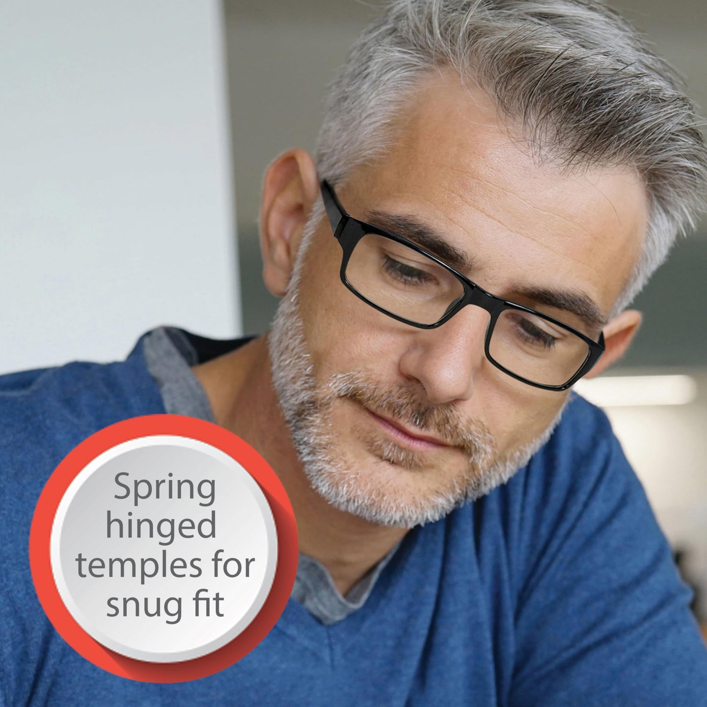 Boost Eyewear Reading Glasses, Traditional Black Frames, with Spring Loaded Hinges