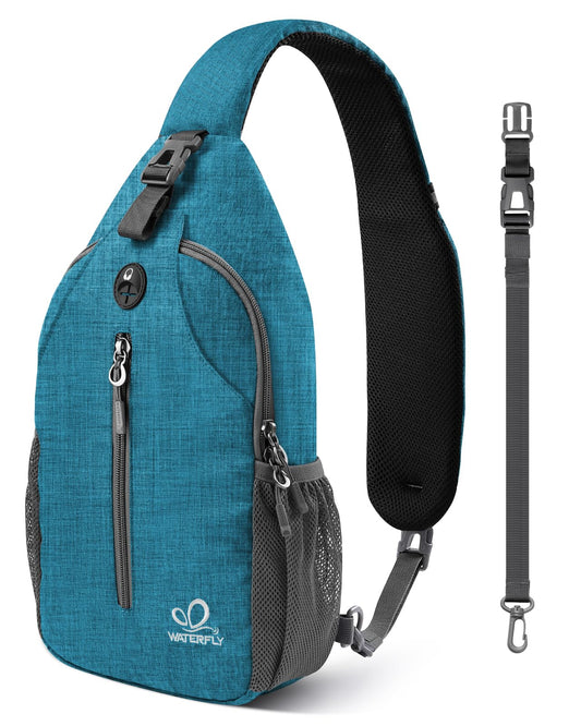 WATERFLY Crossbody Sling Backpack Sling Bag Travel Hiking Chest Bag Daypack (Black) | Small Hiking bag,Multi-compartment storage,Water-resistant,Breathable back pad,Reversible adjustable shoulder strap