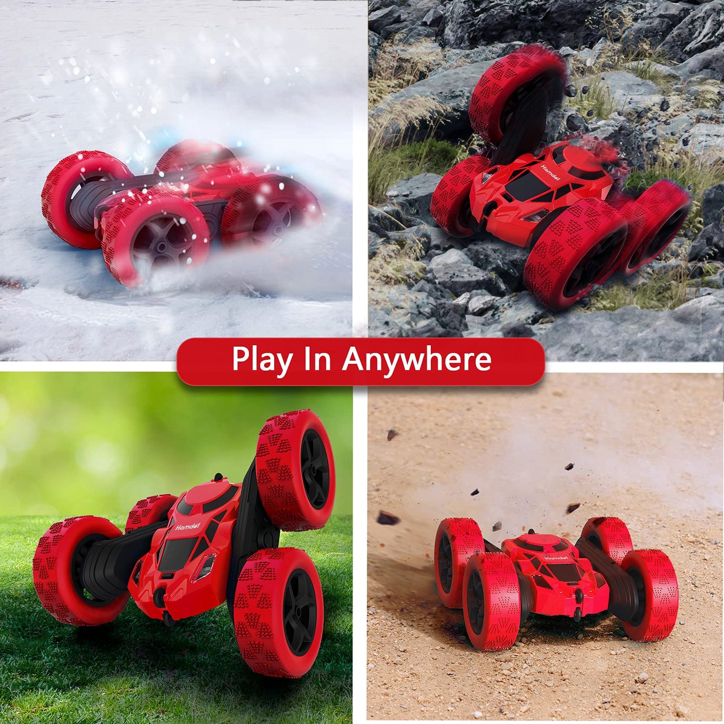 Hamdol Remote Control Car for Kids, 360° Rotating Double-Sided RC Car with LED Headlights, 4WD 2.4GHz Electric Rechargeable Toy Vehicle for Boys and Girls, Perfect Birthday