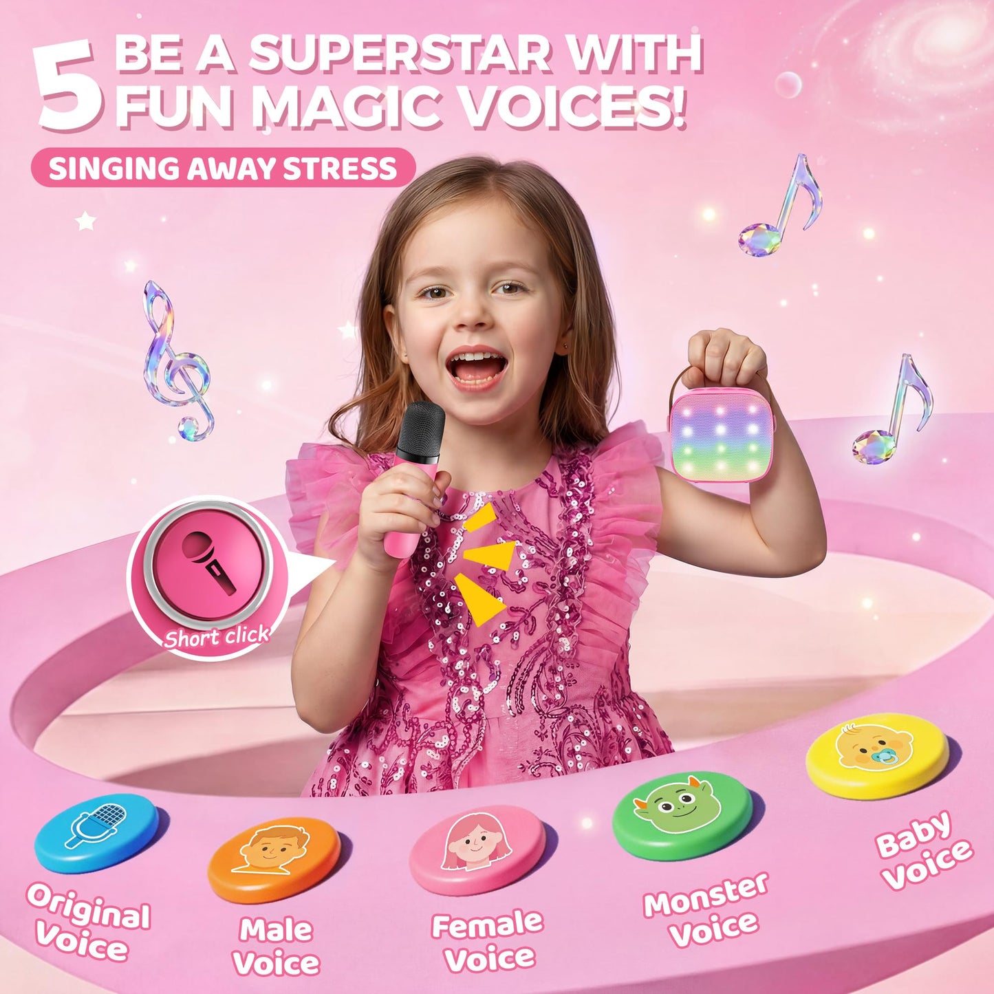 YLL Mini Karaoke Machine for Kids Adults, Portable Bluetooth Speaker with 2 Wireless Microphones, Trendy Birthday Gifts Toys for Girls Ages 3, 4, 5, 6, 7, 8, 9, 10+ Years Old Home Family Party (P-ink)