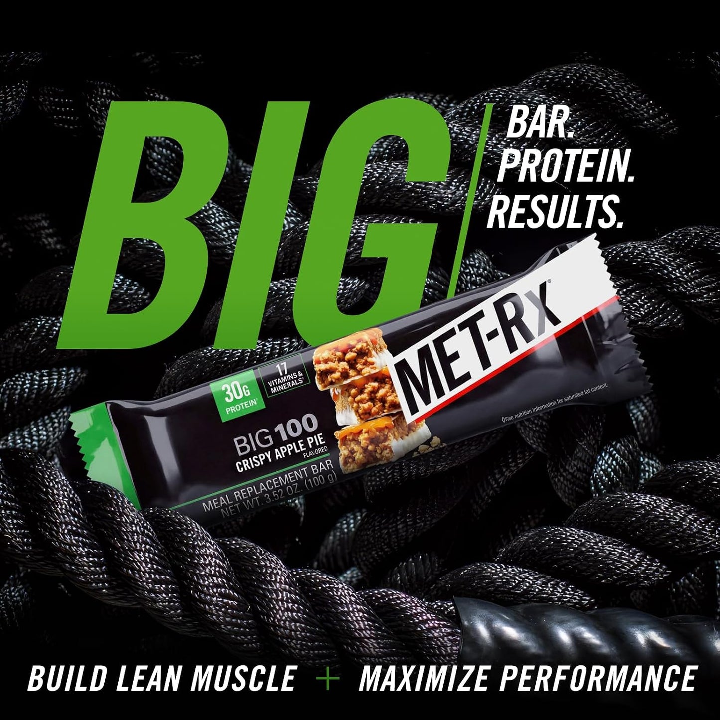 MET-Rx Big 100 Protein Bar, Meal Replacement Bar, 30G Protein, Salted Caramel Brownie Crunch, 9 Count, 3.52 Oz.(Packaging may vary)