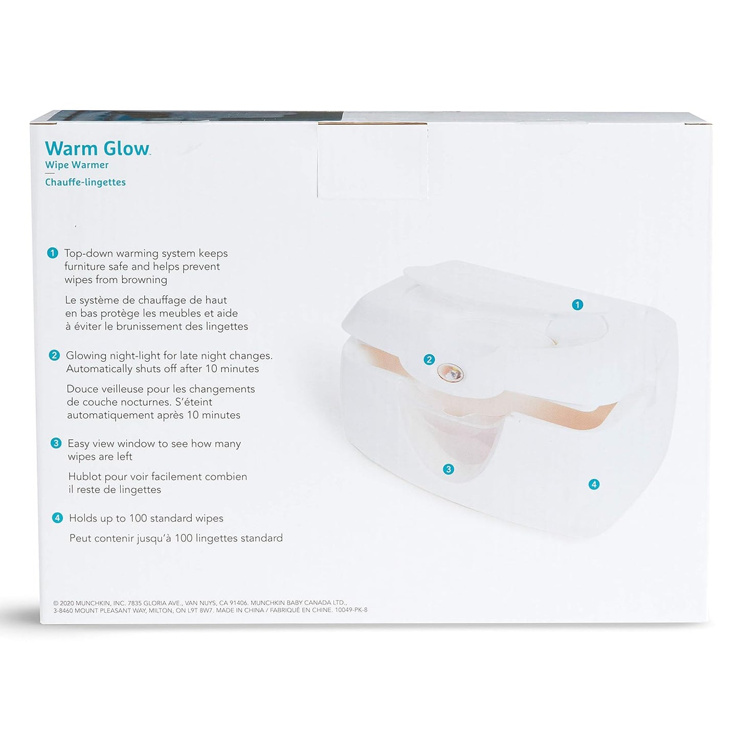 Munchkin Warm Glow Baby Wipe Warmer with Nightlight, Baby Wipes Warmer Dispenser for Newborn Diaper Changes, Holds 100 Wipes, White