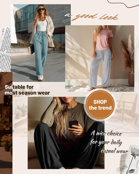 Neer 3 Pack Women's Baggy Sweatpants with Pockets, Wide Leg Yoga Pants Cozy Thick Lounge Pants Drawstring Casual Loose Jogger