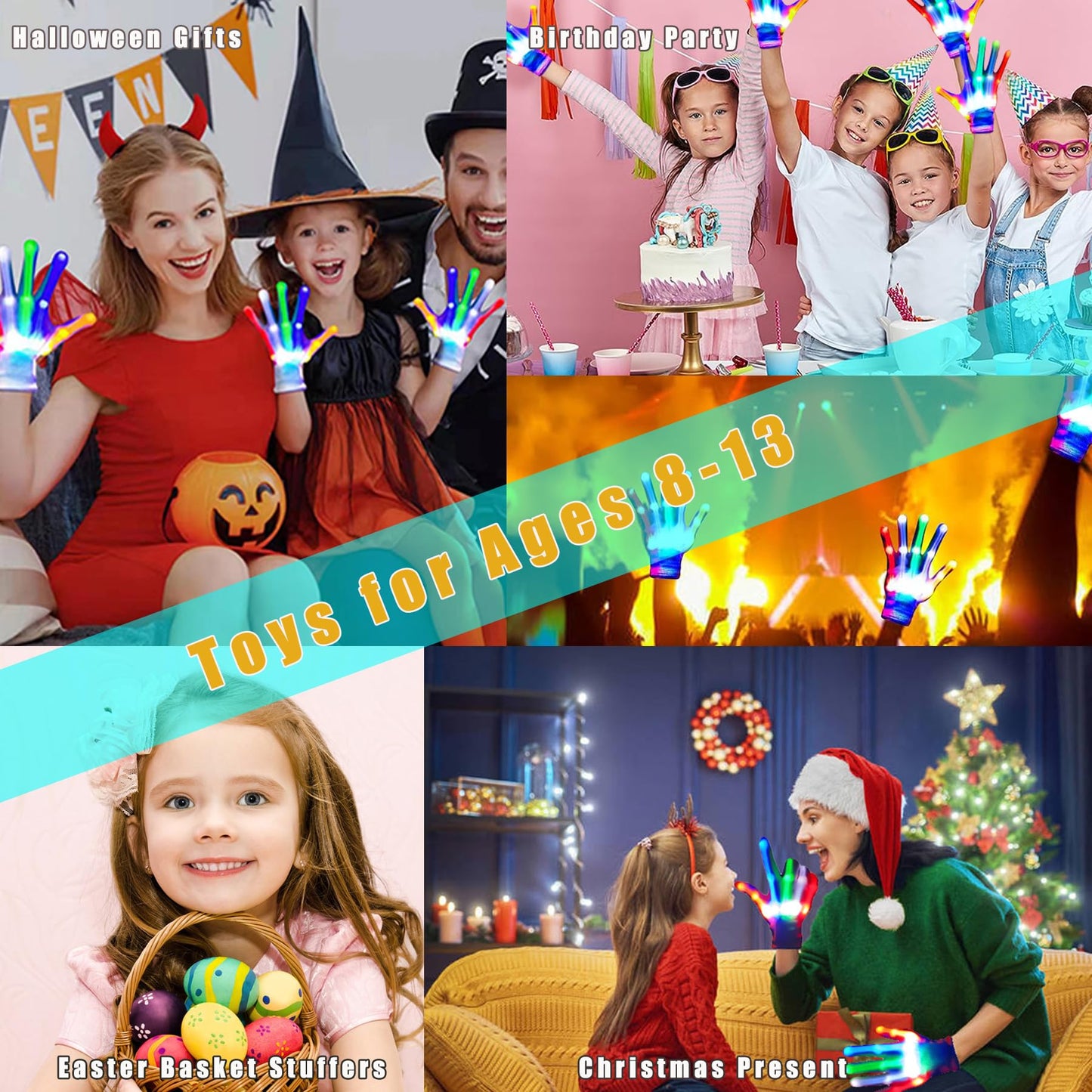 Toys for Ages 8-13 LED Gloves Toys for Boys Age 8-10 Light Up Gloves, Light Up for Kids Birthday Easter Gift Cool Fun Toys for 8-13 Year Old