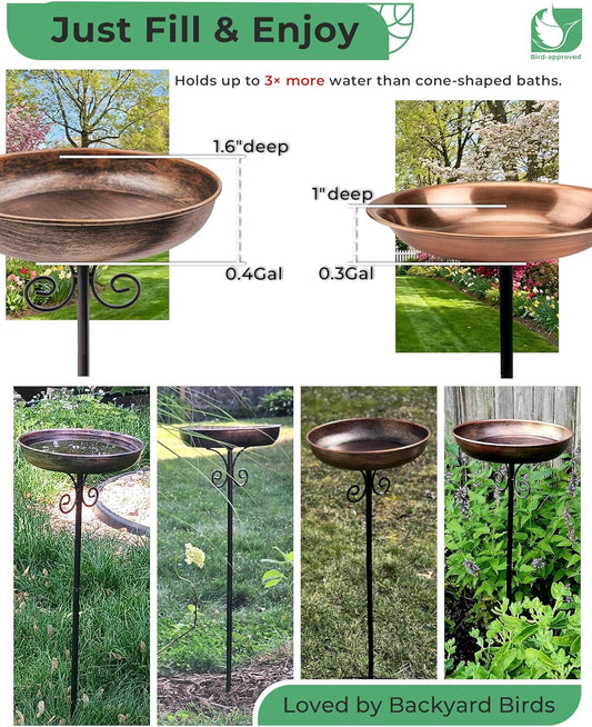 Small Metal Bird Bath for Outdoors, 10" Dia Bowl with Stake Birdbaths Garden Yard Lawn Decor 0.4 Gallon