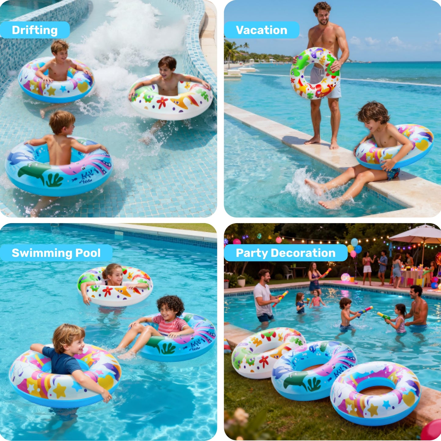 JOYIN Inflatable Swim Tube Raft (3 pack) with Summer Fruits Painting, Pool Toys for Swimming Pool Party Decorations