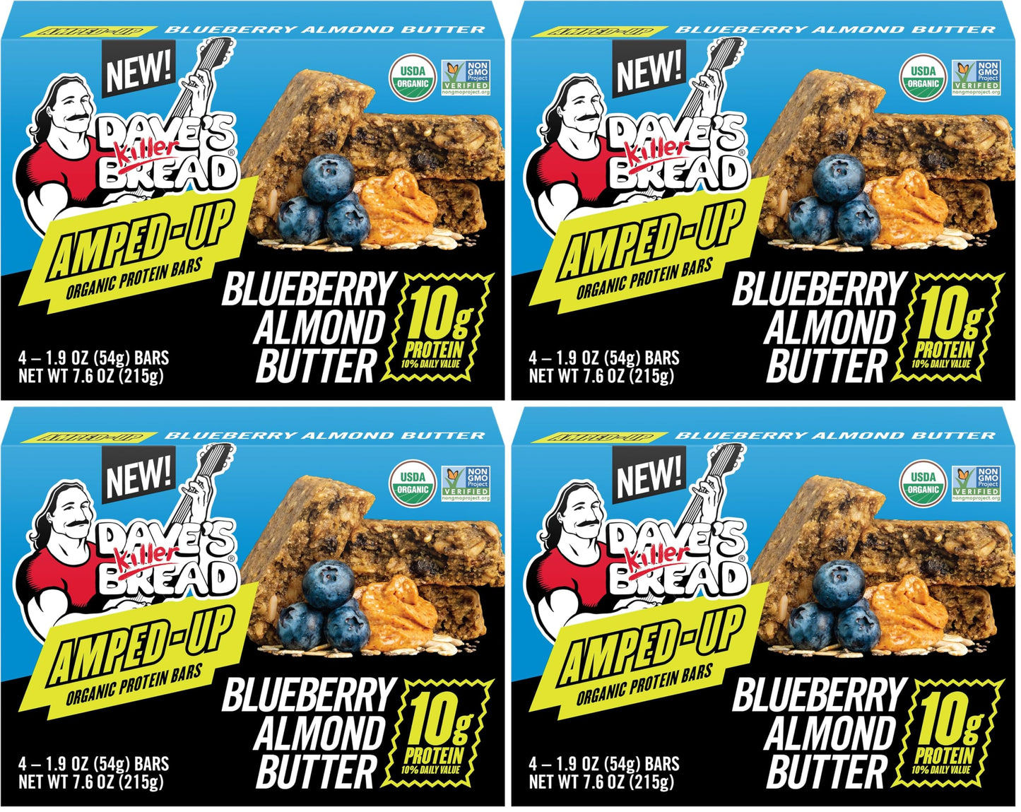 Dave's Killer Bread Amped-Up Blueberry Almond Butter Organic Protein Bars, 4 Count