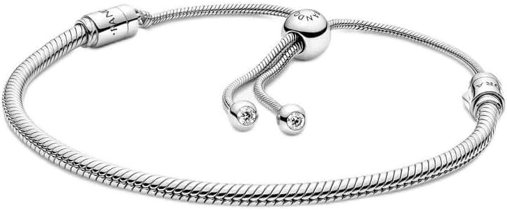 PANDORA Moments Snake Chain Slider Bracelet - Charm Bracelet for Women - Sterling Silver with Clear Cubic Zirconia - 11"